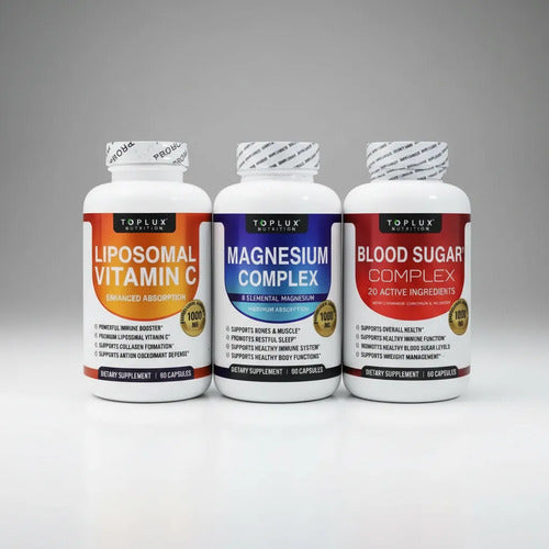 Kit 3 Suplementos Toplux: Vitamina C Liposomal, Magnesio Com