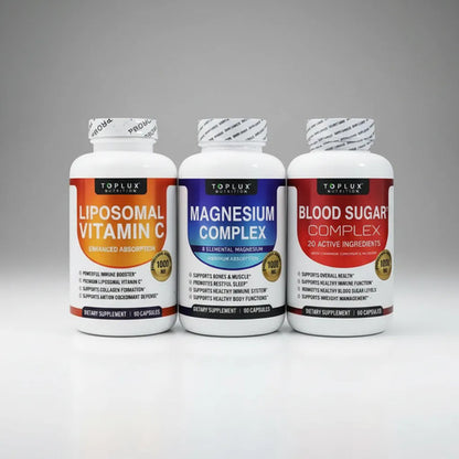 Kit 3 Suplementos Toplux: Vitamina C Liposomal, Magnesio Com