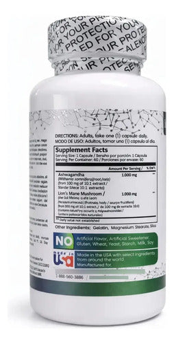 Ashwagandha + Melena de León 1000mg Herbalic | Estrés, Memoria y Concentración – 60 Cáp
