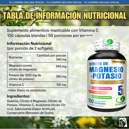 Greensofg Suplementos En Frasco Citrato De Magnesio Y Potasio Original