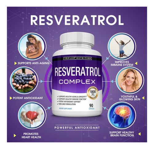 Resveratrol Toplux 90 Cápsulas | Antienvejecimiento y Antioxidante Natural