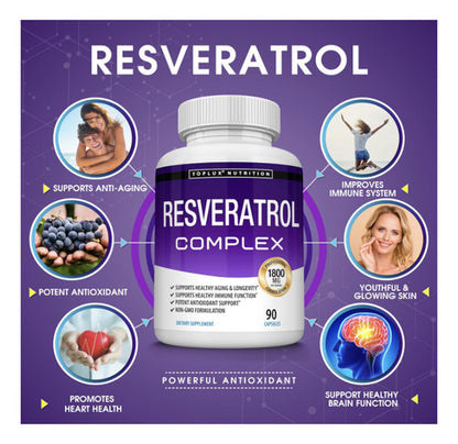 Resveratrol Toplux 90 Cápsulas | Antienvejecimiento y Antioxidante Natural