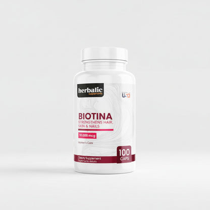 Biotina 10.000mcg Herbalic | Cabello, Uñas y Piel Saludables – 100 Cápsulas