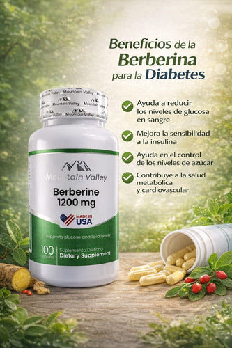 Berberina 1200mg Mountain Valley | Control Azúcar e Insulina – 100 Cápsulas
