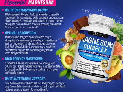 Toplux Magnesium Complex 8 Suplemento Magnesio Vegano 90