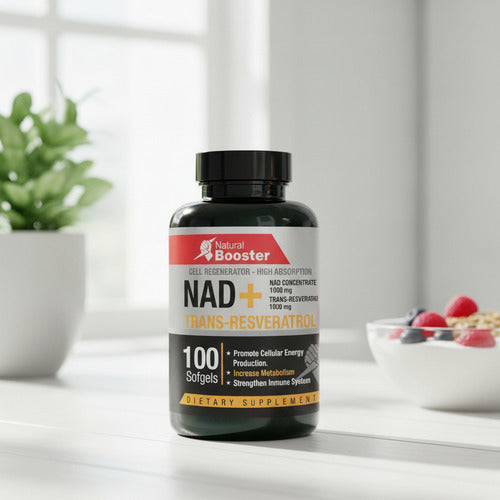 NAD+ Resveratrol Booster | Antienvejecimiento, Energía Celular y Longevidad – 100 Cáp