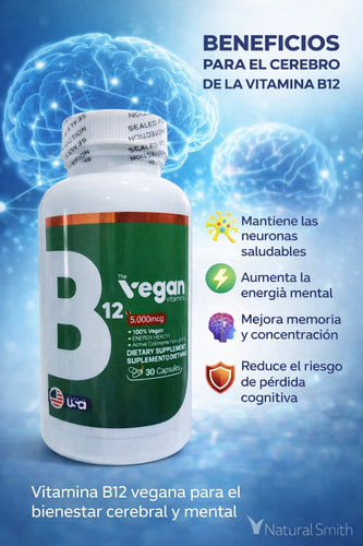 Vitamina B12 Vegana 5000mcg The Vegan Vitamins | Energía, Nervios y Cerebro – 30 Cáp