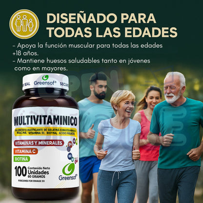 Multivitamínico Greensoft | Complejo B, Biotina y Vitamina C – 100 Cápsulas