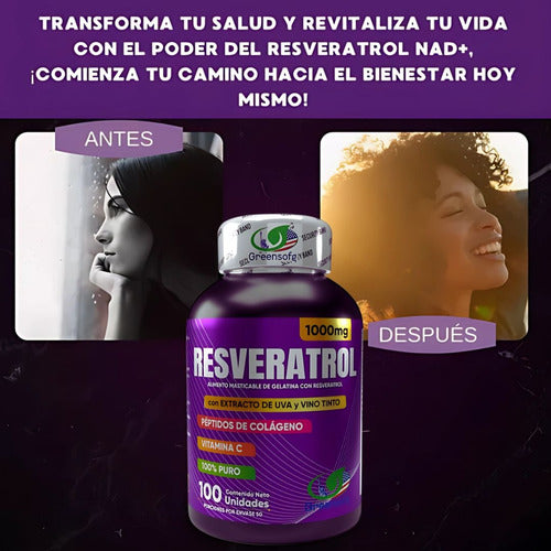 Resveratrol Americano Greensofg | Colágeno, Vitamina C y E – 100 Cápsulas