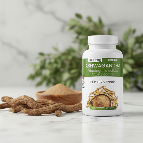 Pack x2 Ashwagandha 1000mg + Vitamina B12 Herbalic | Estrés y Energía – 90 Cáp