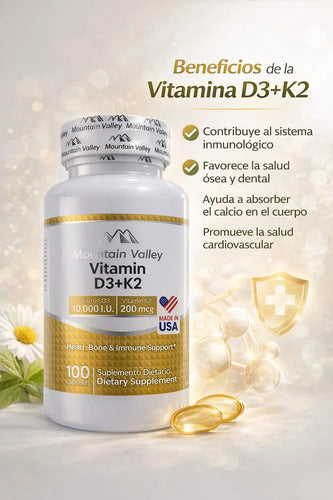 Vitamina D3 10000 Ui + K2 200 Mcg Mountain Valley 100 Cápsul