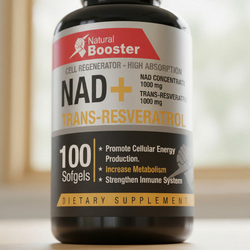 NAD+ Resveratrol Booster | Antienvejecimiento, Energía Celular y Longevidad – 100 Cáp