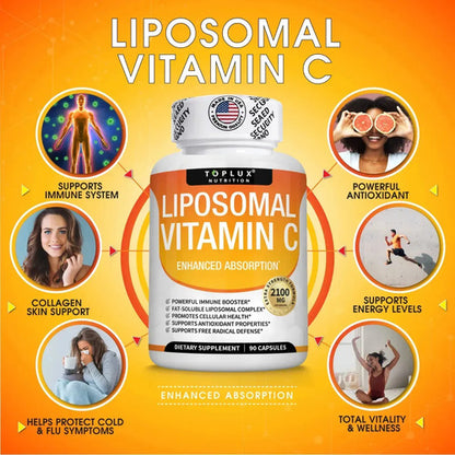 Vitamina C Liposomal De 90 Capsulas Uñas, Piel, Cartilago Sin Sabor