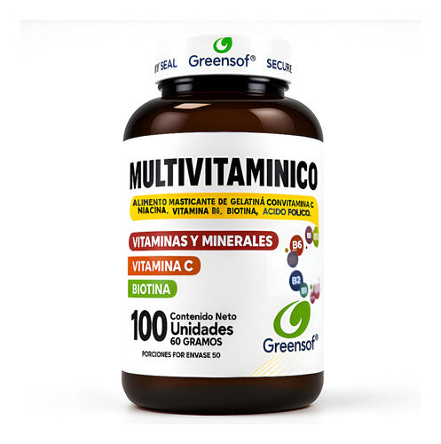 Multivitamínico Greensoft | Complejo B, Biotina y Vitamina C – 100 Cápsulas