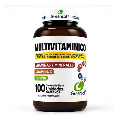 Multivitamínico Greensoft | Complejo B, Biotina y Vitamina C – 100 Cápsulas