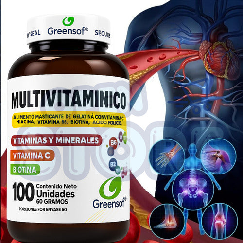 Multivitamínico Greensoft | Complejo B, Biotina y Vitamina C – 100 Cápsulas