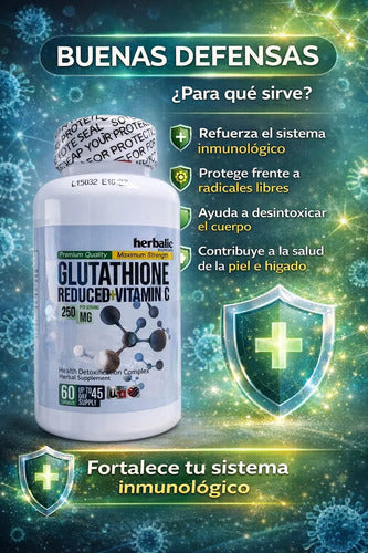 Glutatión Reducido + Vitamina C 250mg Herbalic | Antioxidante y Piel – 60 Cáp