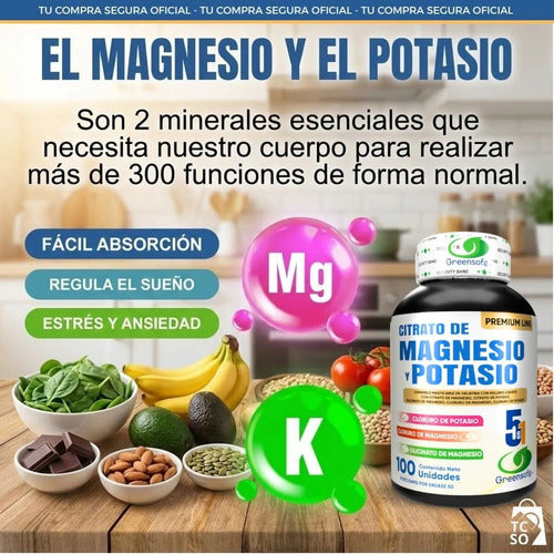 Greensofg Suplementos En Frasco Citrato De Magnesio Y Potasio Original