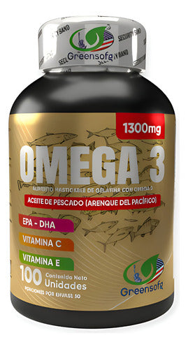 Omega 3 Natural Softgels Greensofg | Aceite de Pescado DHA+EPA Sin Gluten – 100 Cáp