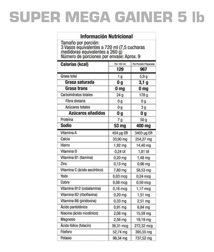 Super Mega Gainer GMN 5 Lbs Vainilla | Masa Muscular y Ganancia de Peso