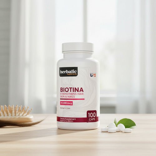Biotina 10.000mcg Herbalic | Cabello, Uñas y Piel Saludables – 100 Cápsulas