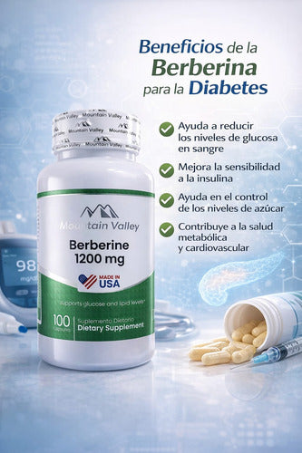 Berberina 1200mg Mountain Valley | Control Azúcar e Insulina – 100 Cápsulas