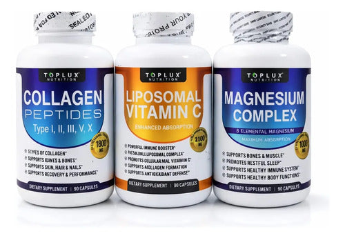 Kit Toplux Colágeno Péptidos, Vitamina C Liposomal Y Magnesi