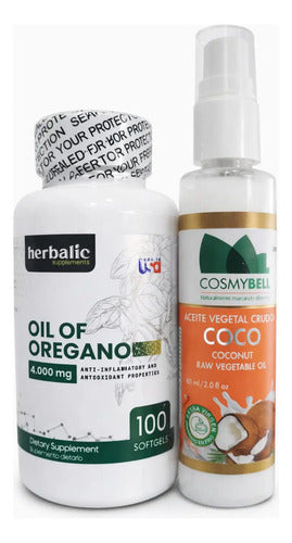 Pack Aceite de Coco 60ml + Aceite Orégano 4000mg Herbalic | Antibiótico Natural