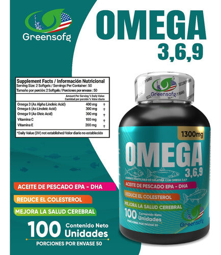 Omega 3, 6 & 9 Epa Dha 1300mg Puro Americano Natural Sabor Original