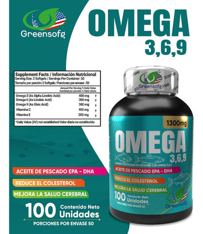 Omega 3, 6 & 9 Epa Dha 1300mg Puro Americano Natural Sabor Original