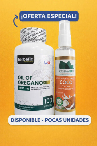 Pack Aceite de Coco 60ml + Aceite Orégano 4000mg Herbalic | Antibiótico Natural