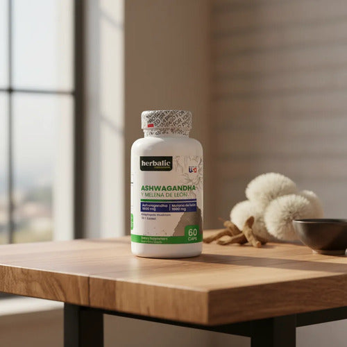 Ashwagandha + Melena de León 1000mg Herbalic | Estrés, Memoria y Nervios – 60 Cáp