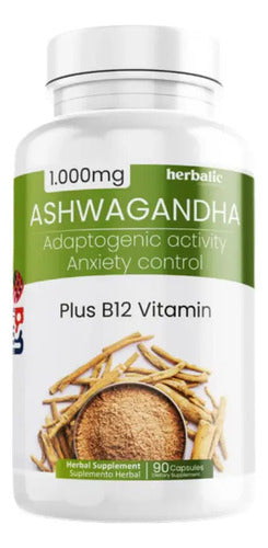 Pack x2 Ashwagandha 1000mg + Vitamina B12 Herbalic | Estrés y Energía – 90 Cáp