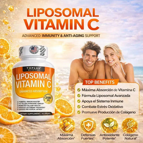 Vitamina C Liposomal De 90 Capsulas Uñas, Piel, Cartilago Sin Sabor