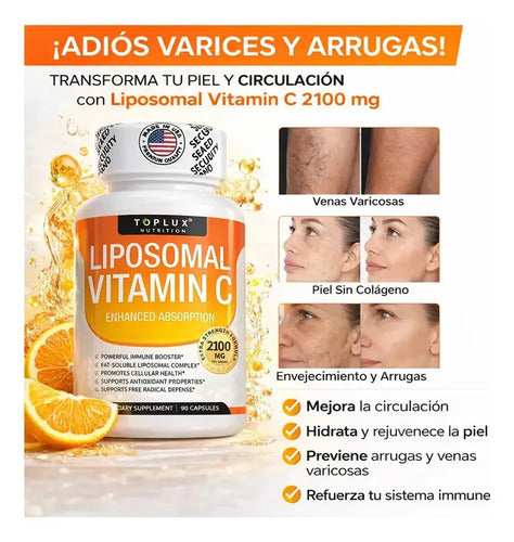 Vitamina C Liposomal De 90 Capsulas Uñas, Piel, Cartilago Sin Sabor