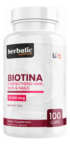 Biotina 10.000mcg Herbalic | Cabello, Uñas y Piel Saludables – 100 Cápsulas