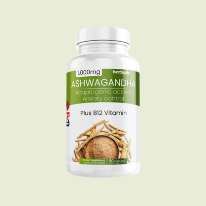 Pack x2 Ashwagandha 1000mg + Vitamina B12 Herbalic | Estrés y Energía – 90 Cáp