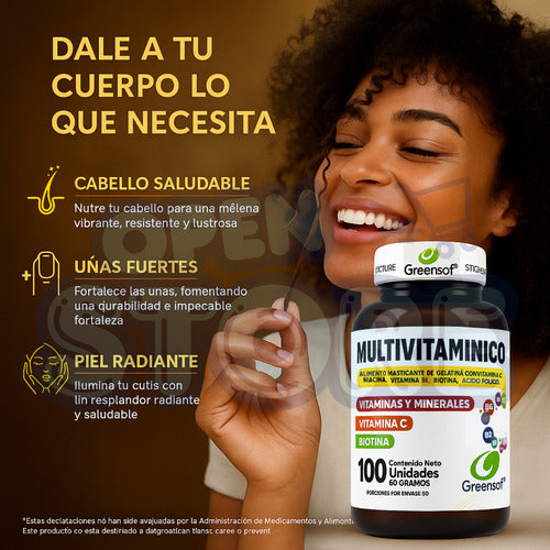 Multivitamínico Greensoft | Complejo B, Biotina y Vitamina C – 100 Cápsulas