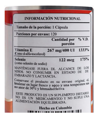 Vitamina E 400 IU + Selenio Fito Medics | Antioxidante y Piel Saludable – 120 Cáp Blandas