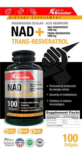 NAD+ Resveratrol Booster | Antienvejecimiento, Energía Celular y Longevidad – 100 Cáp