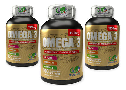 Omega 3 Natural Softgels Greensofg | Aceite de Pescado DHA+EPA Sin Gluten – 100 Cáp
