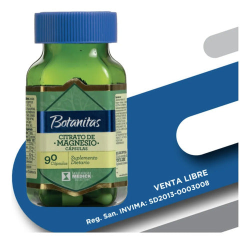 Citrato de Magnesio 490mg Botanitas | Sin Gluten, Calambres y Relajación – 90 Cáp