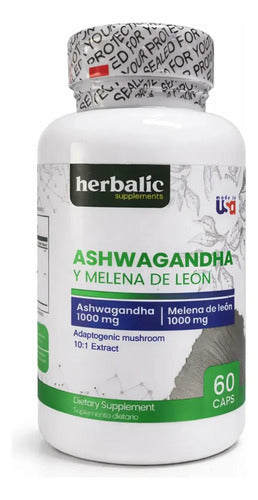 Ashwagandha + Melena de León 1000mg Herbalic | Estrés, Memoria y Concentración – 60 Cáp