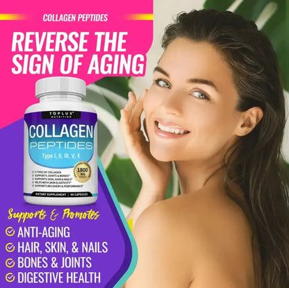 Toplux Collagen Peptides 5 Tipos 1800mg | Piel, Articulaciones y Cabello