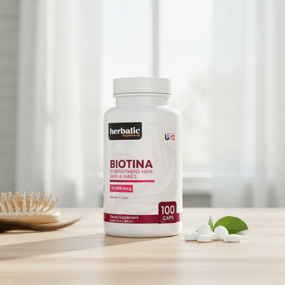 Biotina 10.000mcg Herbalic | Cabello, Uñas y Piel Saludables – 100 Cápsulas