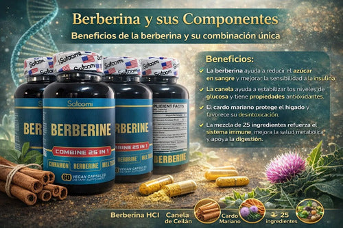 Berberina Satoomi 25 en 1 | Control Azúcar, Colesterol y Peso – 60 Cápsulas Veganas
