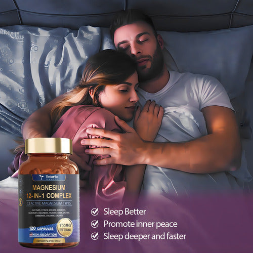 Elfleaf Totaria Health Complejo De Magnesio 700mg 12 En 1 Suplemento De Magnesio 120 Cápsulas Con Glicinato Citrato Malato Óxido Taurato Aspartato,relajación, Músculo, Apoyo Al Corazón
