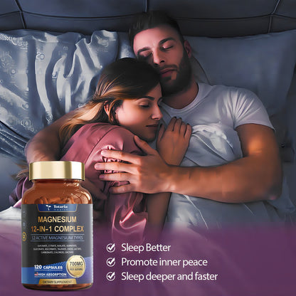 Elfleaf Totaria Health Complejo De Magnesio 700mg 12 En 1 Suplemento De Magnesio 120 Cápsulas Con Glicinato Citrato Malato Óxido Taurato Aspartato,relajación, Músculo, Apoyo Al Corazón