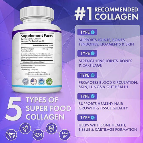 Toplux Collagen Peptides 5 Types Complex 1800mg Health Beaut Sabor Sin Sabor