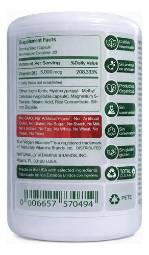Vitamina B12 Vegana 5000mcg The Vegan Vitamins | Energía, Nervios y Cerebro – 30 Cáp
